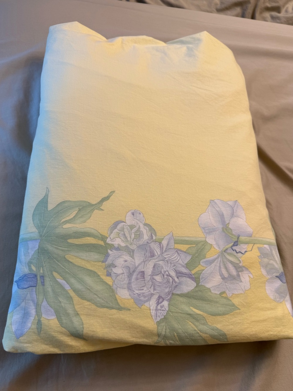 Yves Delorme Queen Duvet Jacinth Yellow Floral Swag Vintage French Cotton EUC